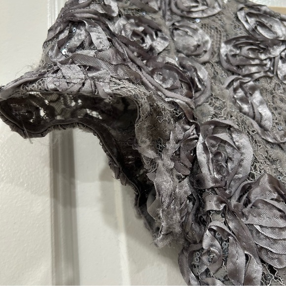 NWT Alex Evenings Sequin Floral Lace Ribbon Rosette Gown Gray Silver Size 12 - Picture 11 of 12